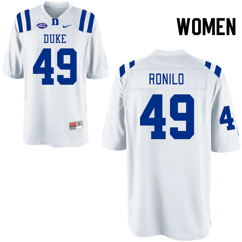 Women #49 Jack Ronilo Duke Blue Devils College Football Jerseys Stitched Sale-White - Click Image to Close